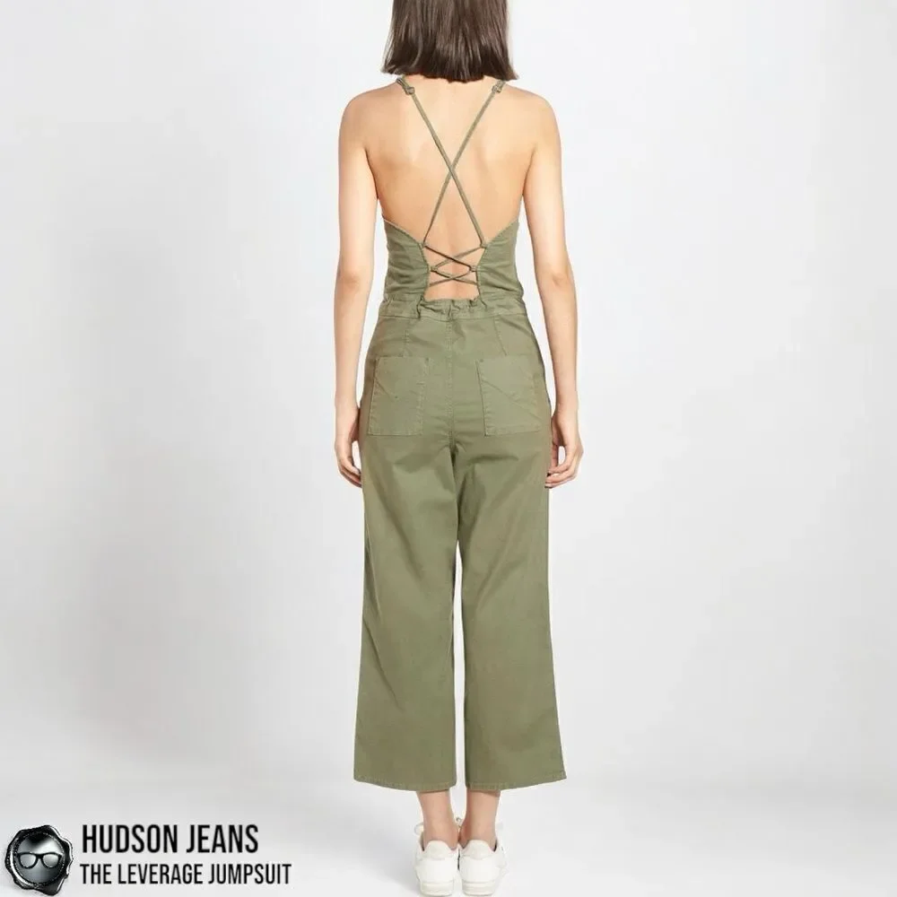 HUDSON JEANS THE LEVERAGE JUMPSUIT IN FORESTER LIGHT CAMO GREEN OVERALLS SMALL